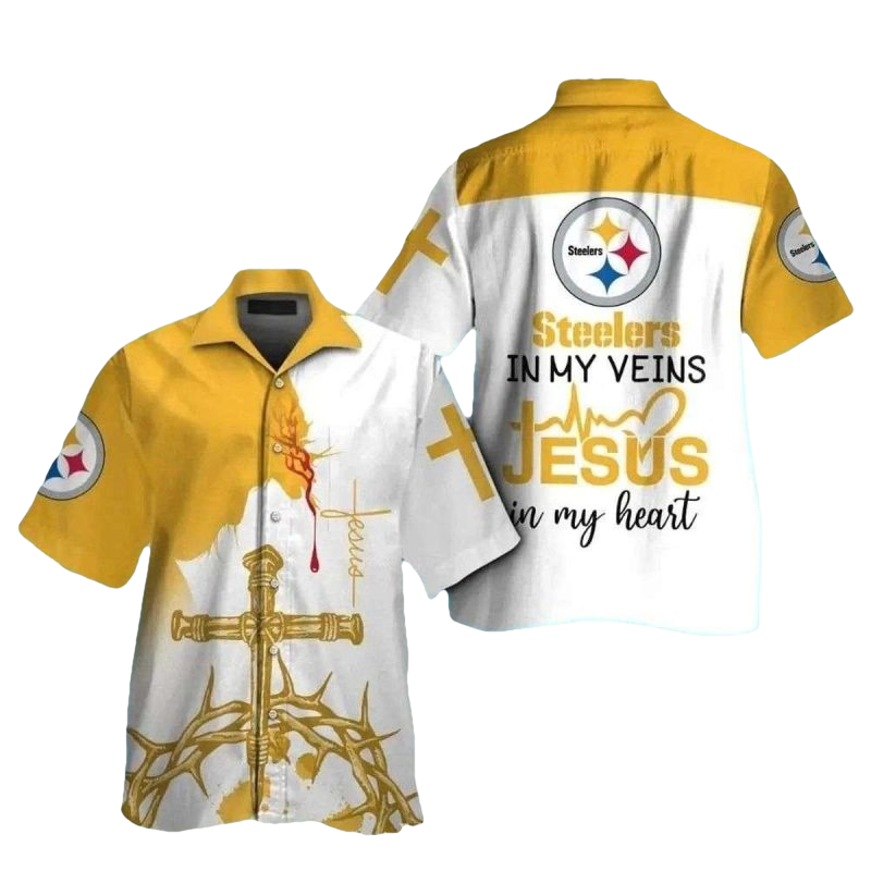 Faith And Pittsburgh Steelers In My Veins Jesus In My Heart Hawaiian Shirt - Moonbestprint