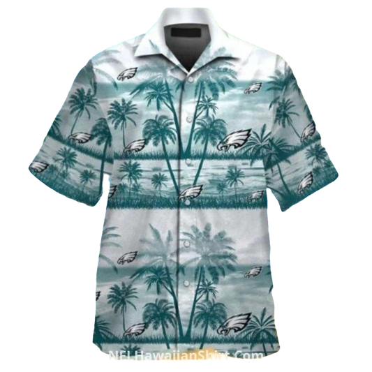 Philadelphia Eagles With White And Teal Palms Hawaiian Shirt - Moonbestprint