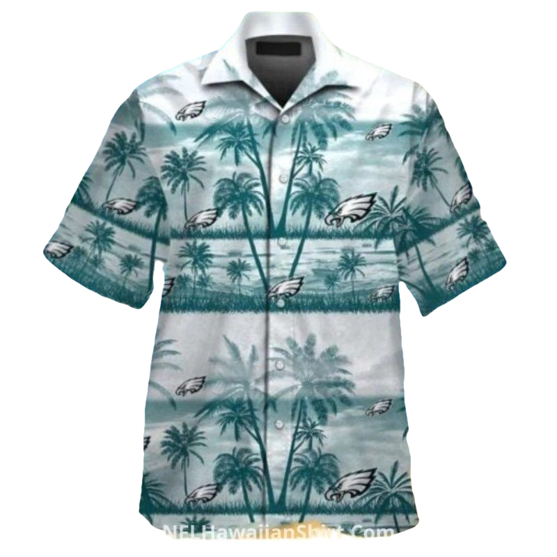 Philadelphia Eagles With White And Teal Palms Hawaiian Shirt - Moonbestprint