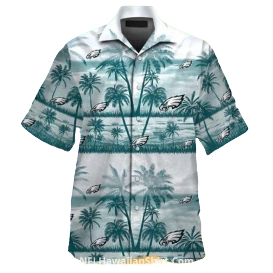 Philadelphia Eagles With White And Teal Palms Hawaiian Shirt - Moonbestprint