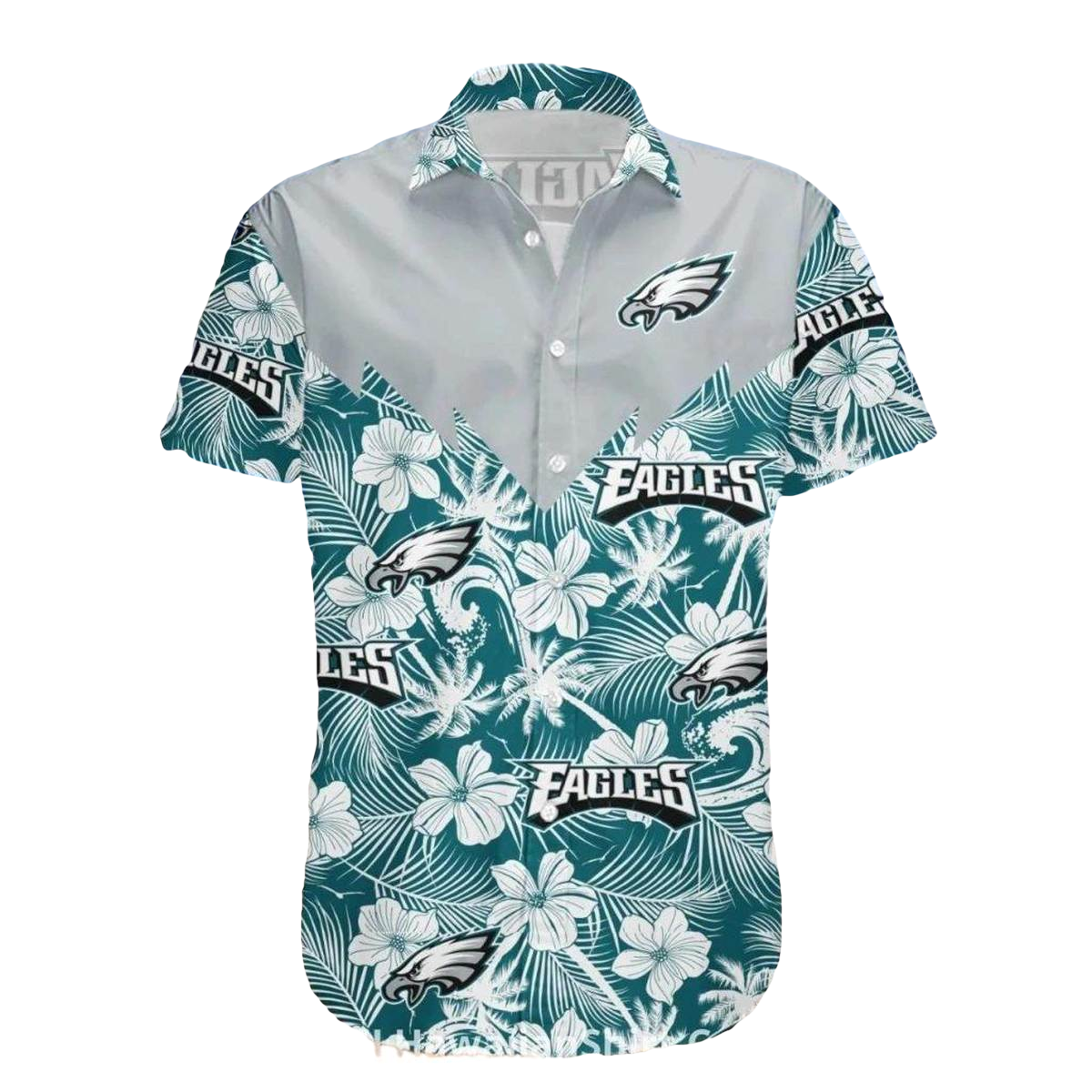 Philadelphia Eagles White And Teal Tropical Hibiscus Hawaiian Shirt - Moonbestprint