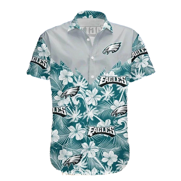 Philadelphia Eagles White And Teal Tropical Hibiscus Hawaiian Shirt - Moonbestprint