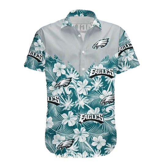 Philadelphia Eagles White And Teal Tropical Hibiscus Hawaiian Shirt - Moonbestprint
