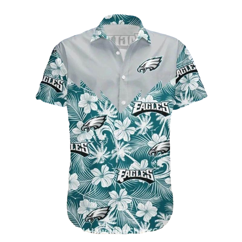 Philadelphia Eagles White And Teal Tropical Hibiscus Hawaiian Shirt - Moonbestprint