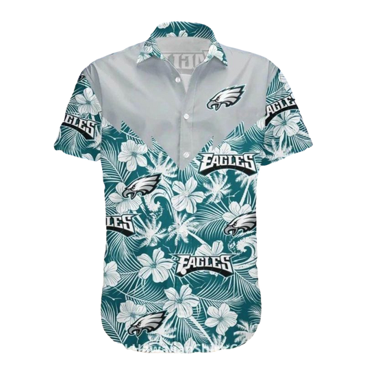 Philadelphia Eagles White And Teal Tropical Hibiscus Hawaiian Shirt - Moonbestprint