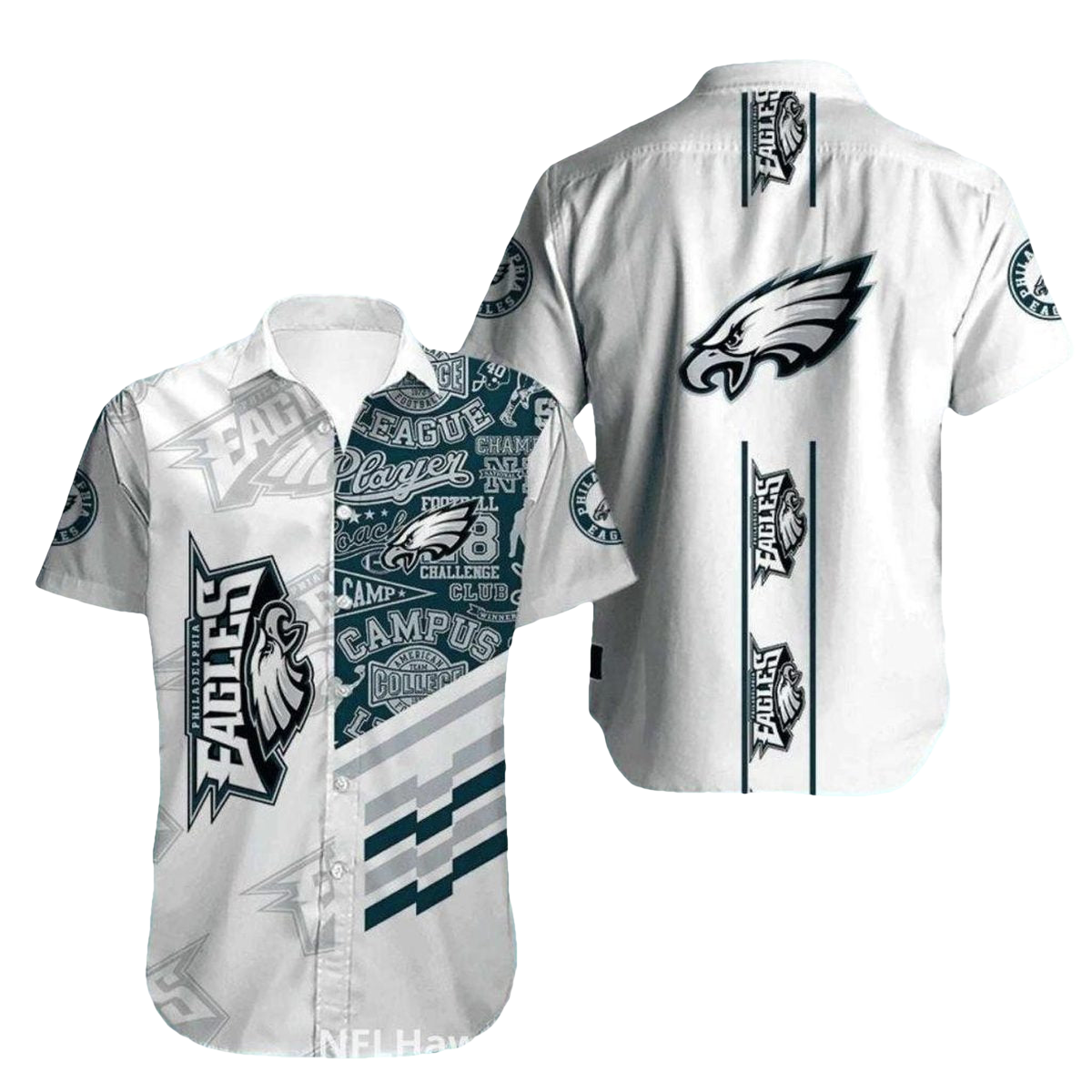 Philadelphia Eagles White And Teal College Inspired Hawaiian Shirt - Moonbestprint