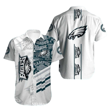 Philadelphia Eagles White And Teal College Inspired Hawaiian Shirt - Moonbestprint