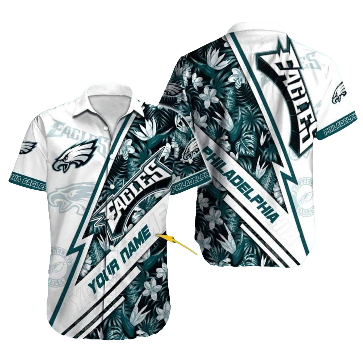 Philadelphia Eagles White Floral Lightning Hawaiian Shirt - Moonbestprint
