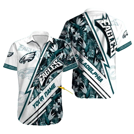 Philadelphia Eagles White Floral Lightning Hawaiian Shirt - Moonbestprint