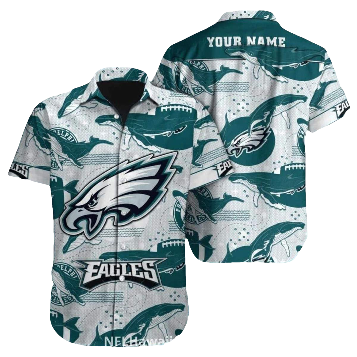 Philadelphia Eagles Whale Dolphin Pattern Football Hawaiian Shirt - Moonbestprint