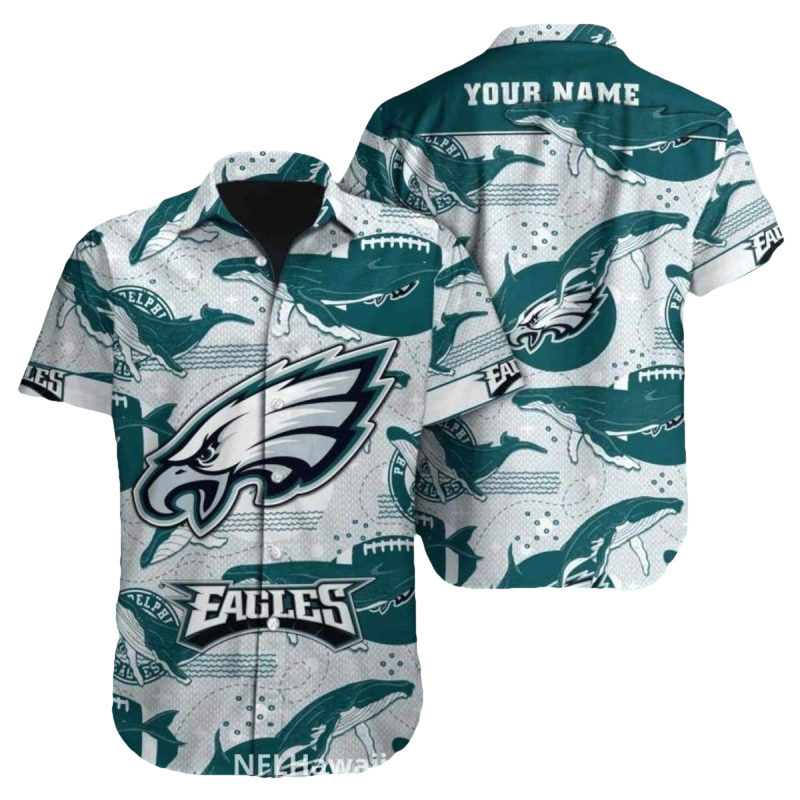 Philadelphia Eagles Whale Dolphin Pattern Football Hawaiian Shirt - Moonbestprint