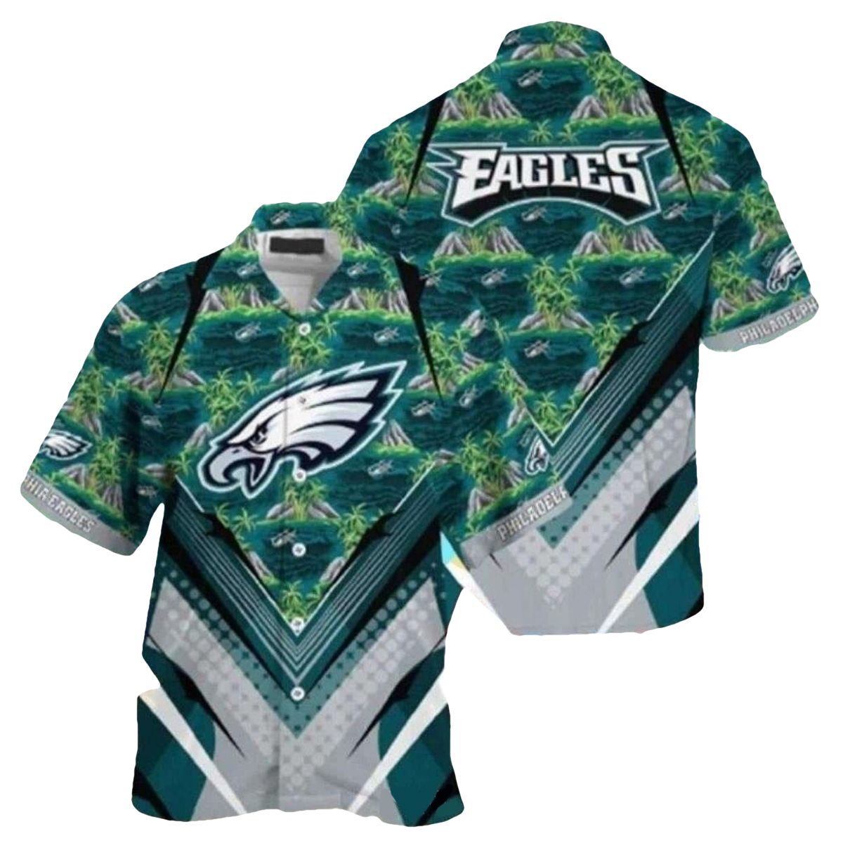 Philadelphia Eagles Tropical Palms Midnight Teal Hawaiian Shirt - Moonbestprint