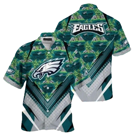 Philadelphia Eagles Tropical Palms Midnight Teal Hawaiian Shirt - Moonbestprint