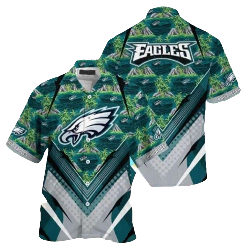 Philadelphia Eagles Tropical Palms Midnight Teal Hawaiian Shirt - Moonbestprint