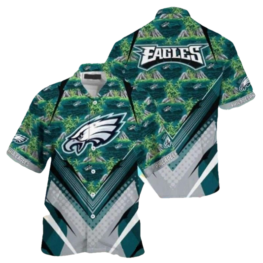 Philadelphia Eagles Tropical Palms Midnight Teal Hawaiian Shirt - Moonbestprint