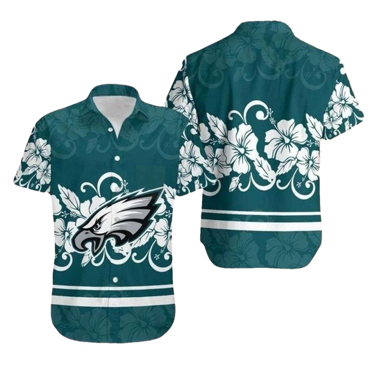 Philadelphia Eagles Tropical Hibiscus Flowers Hawaiian Shirt - Moonbestprint