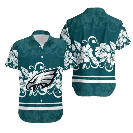 Philadelphia Eagles Tropical Hibiscus Flowers Hawaiian Shirt - Moonbestprint