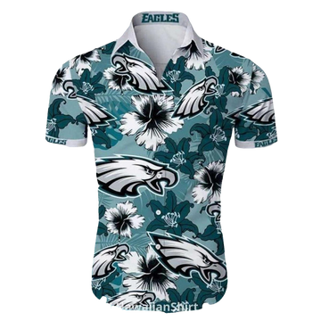Philadelphia Eagles Tropical Hibiscus Floral Hawaiian Shirt - Moonbestprint