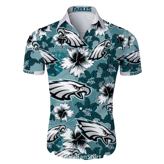 Philadelphia Eagles Tropical Hibiscus Floral Hawaiian Shirt - Moonbestprint