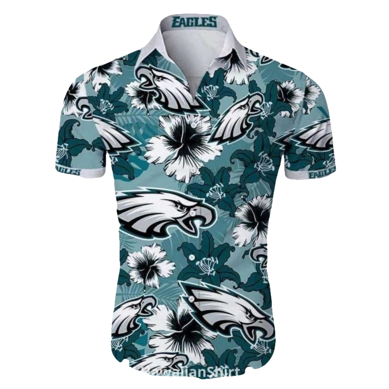 Philadelphia Eagles Tropical Hibiscus Floral Hawaiian Shirt - Moonbestprint
