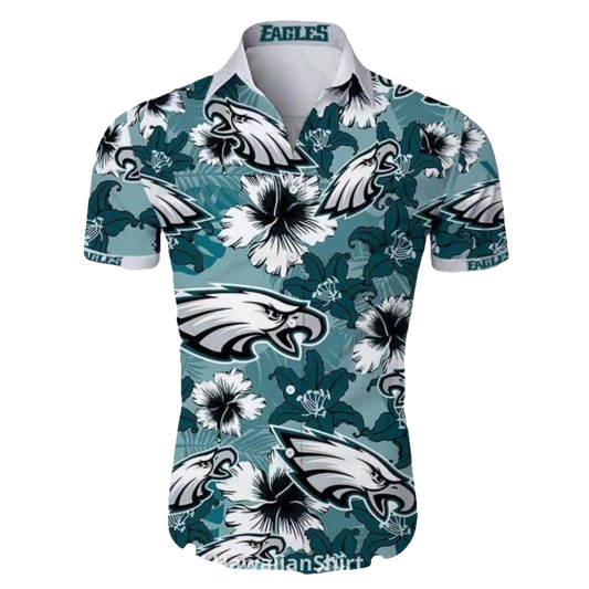 Philadelphia Eagles Tropical Hibiscus Floral Hawaiian Shirt - Moonbestprint