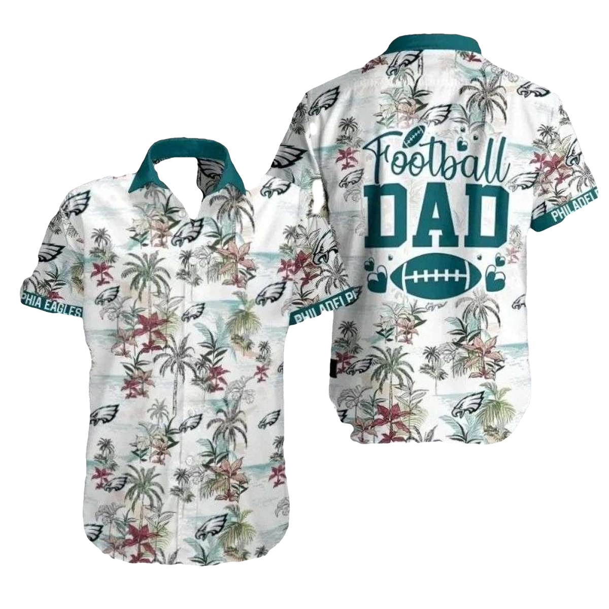 Philadelphia Eagles Tropical Football Dad Lush Foliage Hawaiian Shirt - Moonbestprint