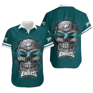Philadelphia Eagles Tribal Skull Fusion Hawaiian Shirt - Moonbestprint
