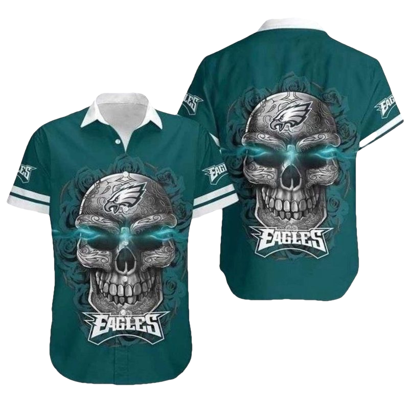 Philadelphia Eagles Tribal Skull Fusion Hawaiian Shirt - Moonbestprint