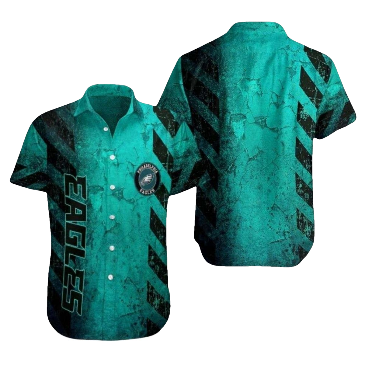 Philadelphia Eagles Teal Grunge Texture Hawaiian Shirt - Moonbestprint