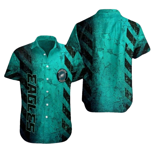 Philadelphia Eagles Teal Grunge Texture Hawaiian Shirt - Moonbestprint
