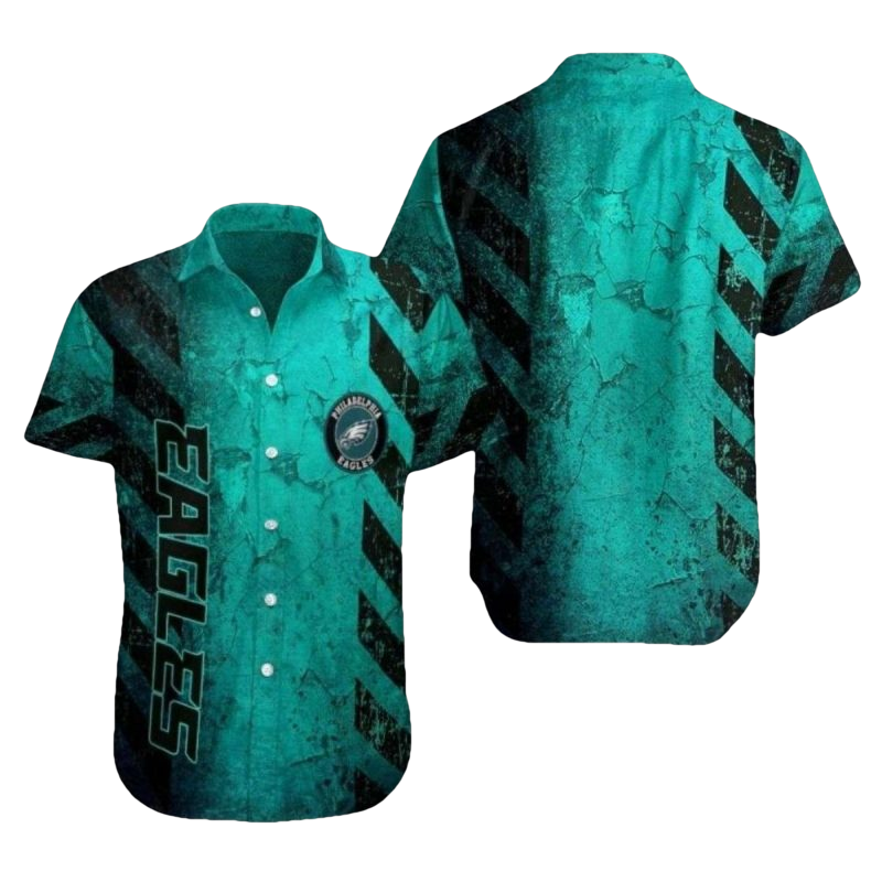 Philadelphia Eagles Teal Grunge Texture Hawaiian Shirt - Moonbestprint
