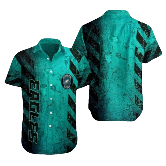 Philadelphia Eagles Teal Grunge Texture Hawaiian Shirt - Moonbestprint