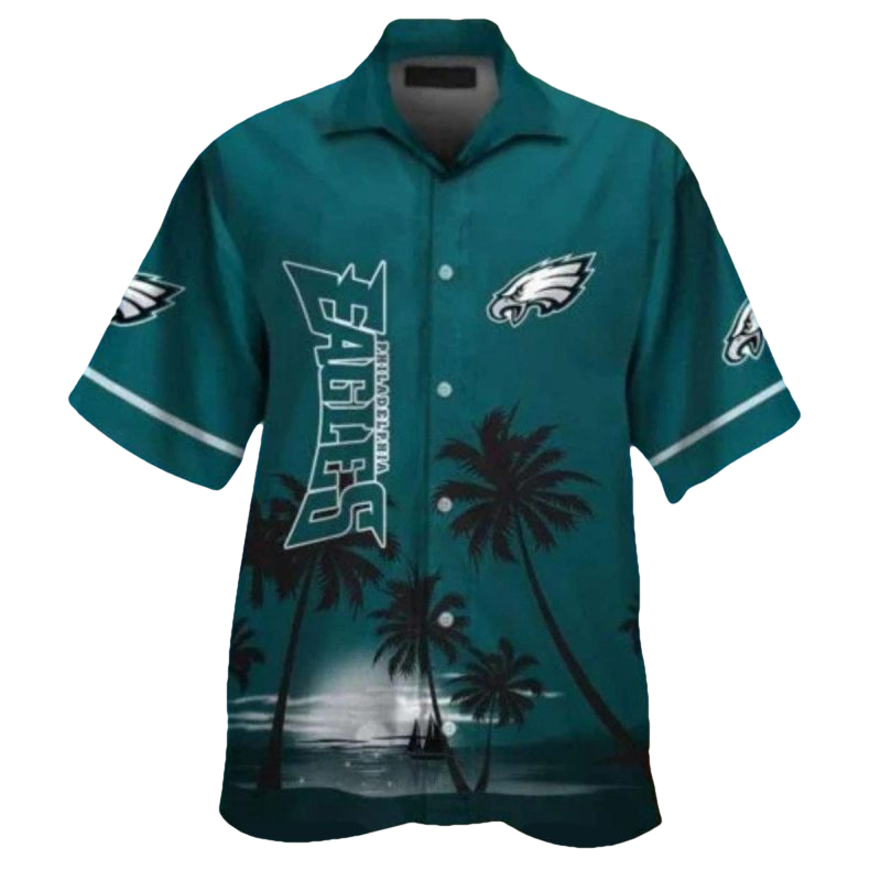 Philadelphia Eagles Sunset Palm Tree Coconut Hawaiian Shirt - Moonbestprint