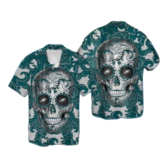 Philadelphia Eagles Sugar Skull Hawaiian Shirt - Moonbestprint