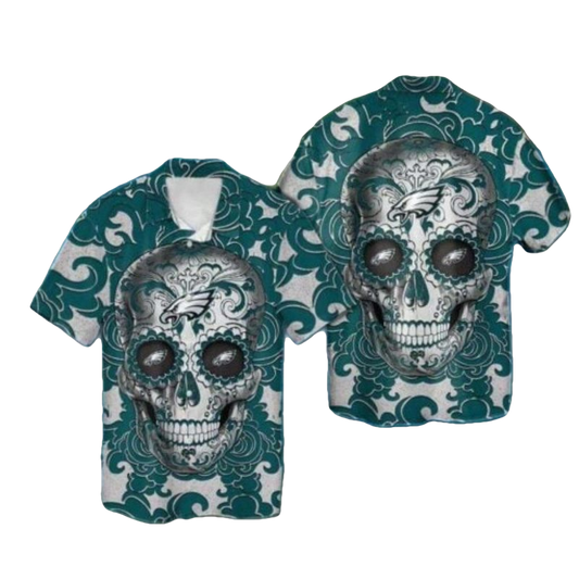 Philadelphia Eagles Sugar Skull Hawaiian Shirt - Moonbestprint