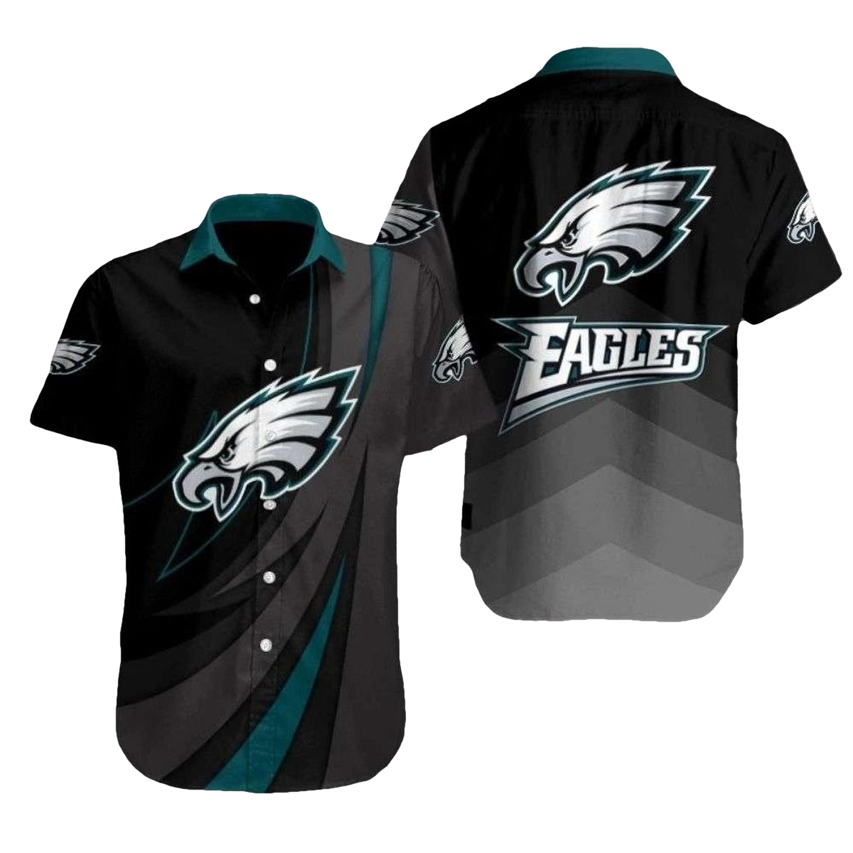 Philadelphia Eagles Soaring Eagle Shadow Swooping Teal Style Hawaiian Shirt - Moonbestprint