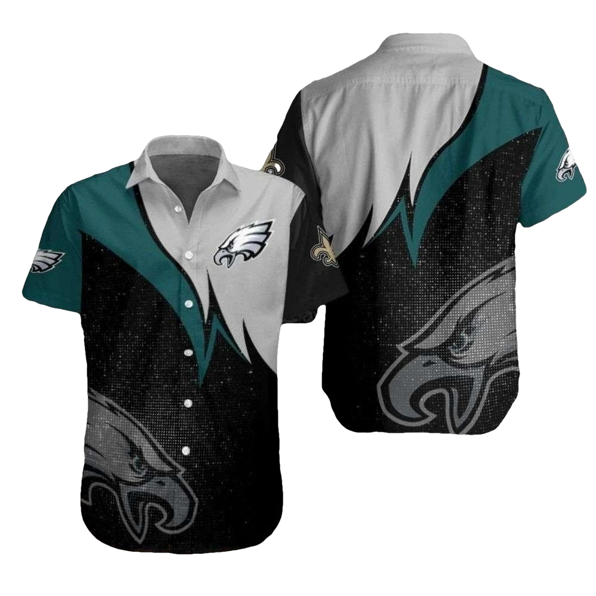 Philadelphia Eagles Sharp Swoop Black And White Elegance Hawaiian Shirt - Moonbestprint