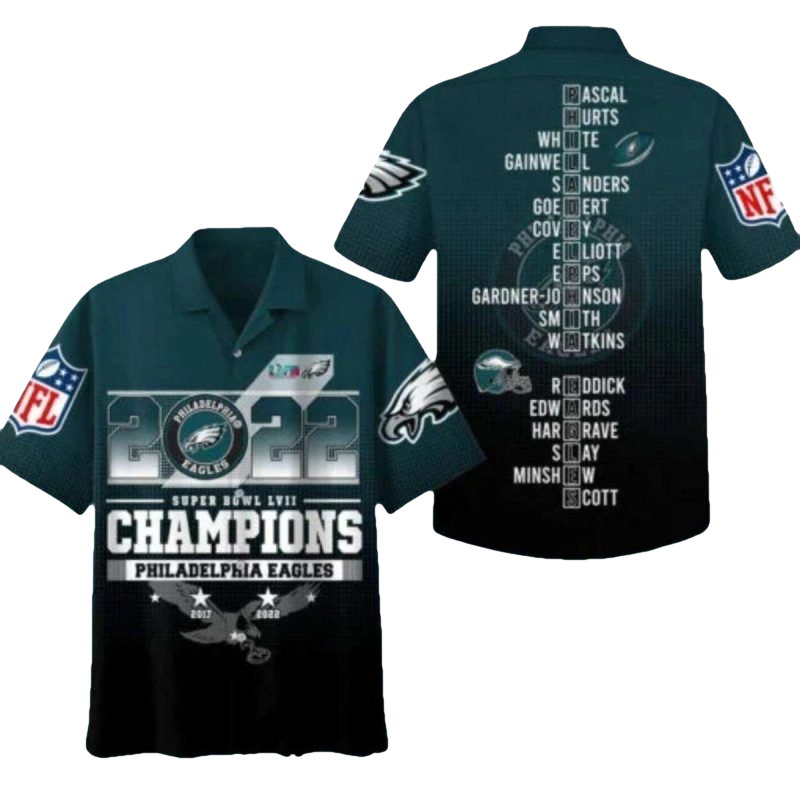 Philadelphia Eagles Sb Lvii Champions Hawaiian Shirt - Moonbestprint