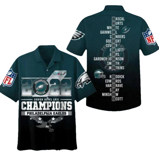 Philadelphia Eagles Sb Lvii Champions Hawaiian Shirt - Moonbestprint
