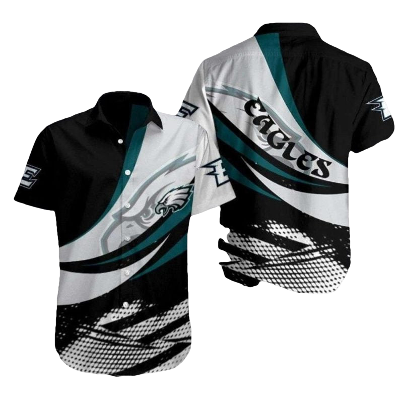 Philadelphia Eagles Sleek Silver And Teal Hawaiian Shirt - Moonbestprint