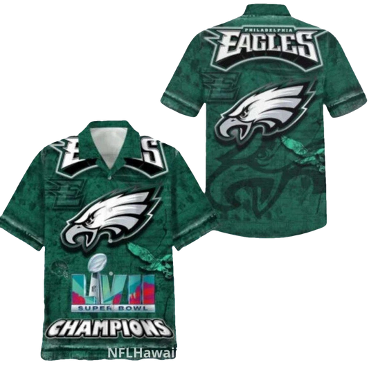 Philadelphia Eagles Sb Champions Emerald Hawaiian Shirt - Moonbestprint