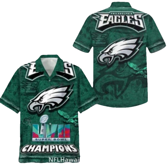 Philadelphia Eagles Sb Champions Emerald Hawaiian Shirt - Moonbestprint