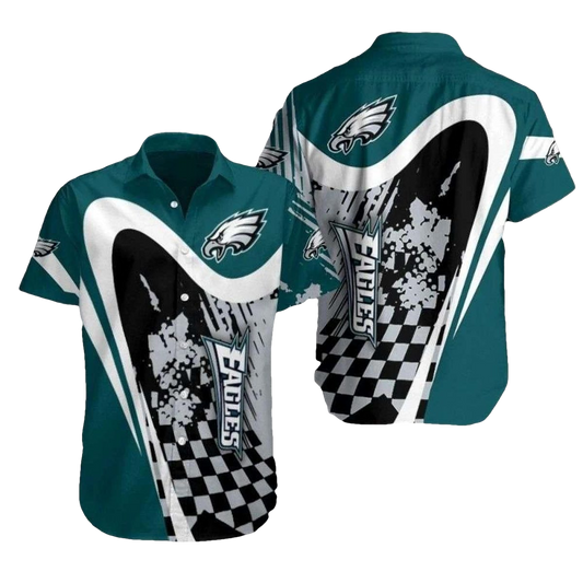 Philadelphia Eagles Racing Teal And White Hawaiian Shirt - Moonbestprint