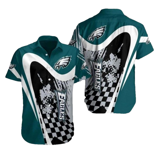 Philadelphia Eagles Racing Teal And White Hawaiian Shirt - Moonbestprint