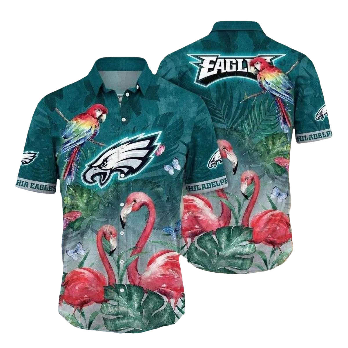 Philadelphia Eagles Paradise Flight Flamingo Hawaiian Shirt - Moonbestprint