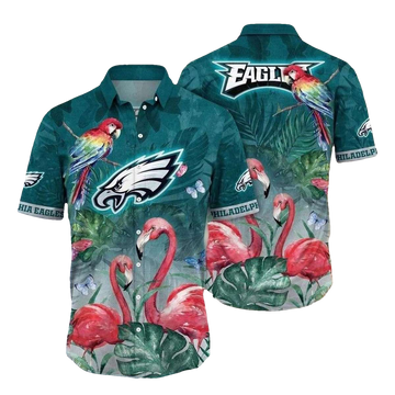 Philadelphia Eagles Paradise Flight Flamingo Hawaiian Shirt - Moonbestprint