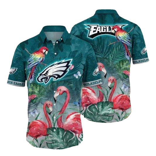 Philadelphia Eagles Paradise Flight Flamingo Hawaiian Shirt - Moonbestprint