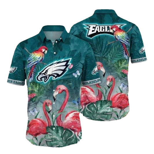 Philadelphia Eagles Paradise Flight Flamingo Hawaiian Shirt - Moonbestprint