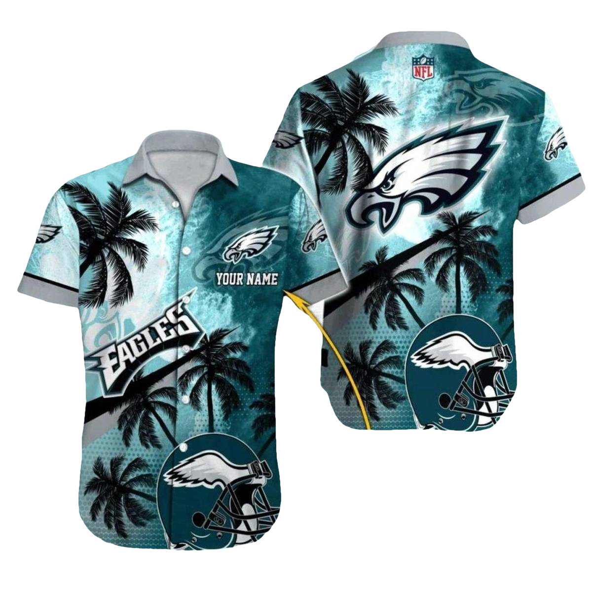 Philadelphia Eagles Palm Trees And Helmet Hawaiian Shirt - Moonbestprint