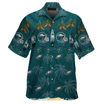 Philadelphia Eagles Palm Tree And Helmet Hawaiian Shirt - Moonbestprint